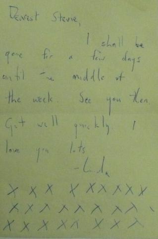 A letter Davie sent to boyfriend Stephen Lavender explaining she was going away for a few days.